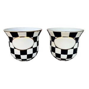 MacKenzie-Childs Black Courtly  Check Planters with Gold Trim (Pair)